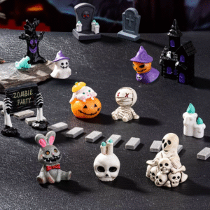 Miniature Figurines for Diorama, Halloween & Easter Decor – Mummy, Skull, Bunny Rabbit, Ghost Pumpkin, Magic House Mini Accessories