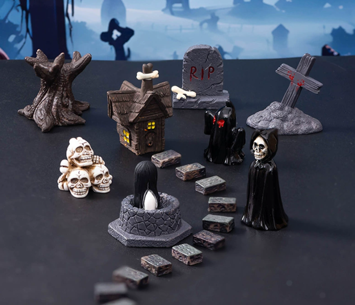Halloween Resin Decor Set - Spooky Skull & Mummy Figurines for Home and Desktop - Image 3