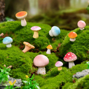Enchanted Moss Scene Kit – Whimsical Fairy Mushroom Miniatures for DIY Terrarium Decor
