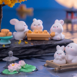 Mid-Autumn Festival Resin Figurines – Cartoon Rabbit Car Ornament DIY Mini Landscape