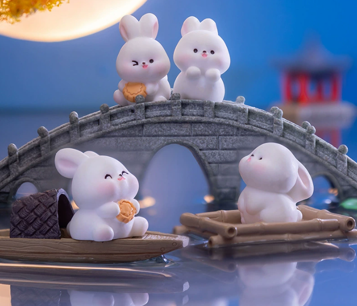 Mid-Autumn Festival Resin Figurines - Cartoon Rabbit Car Ornament DIY Mini Landscape - Image 3