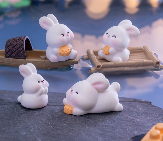Mid-Autumn Festival Resin Figurines - Cartoon Rabbit Car Ornament DIY Mini Landscape - Image 4