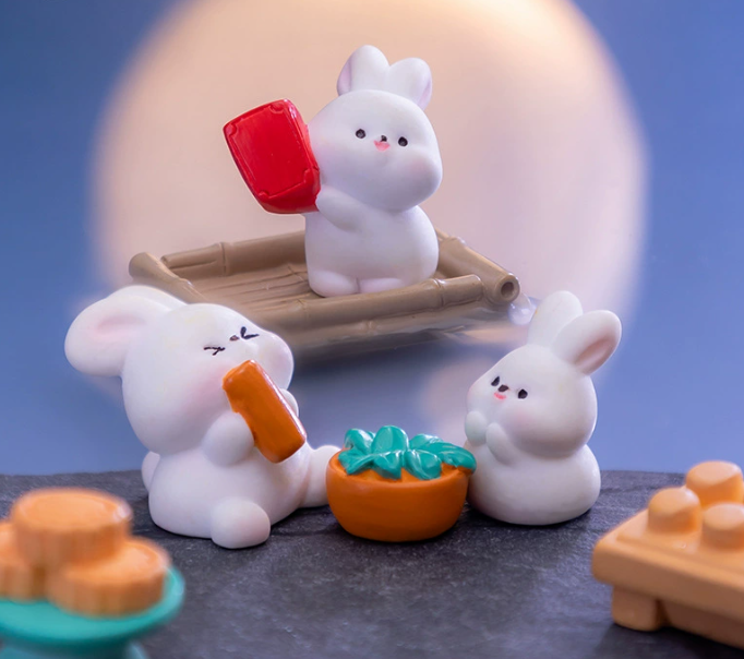 Mid-Autumn Festival Resin Figurines - Cartoon Rabbit Car Ornament DIY Mini Landscape - Image 5