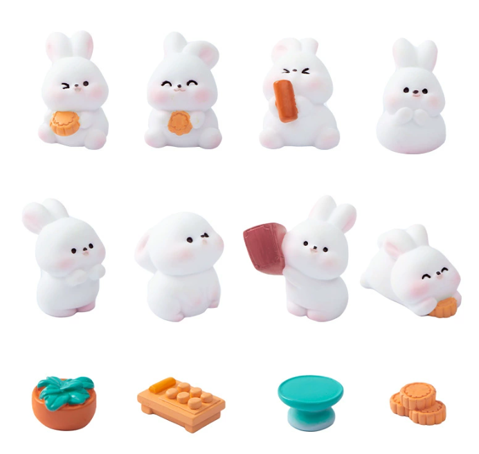 Mid-Autumn Festival Resin Figurines - Cartoon Rabbit Car Ornament DIY Mini Landscape - Image 6